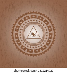 illuminati pyramid icon inside retro wood emblem