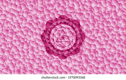 illuminati pyramid icon inside retro style pink emblem with bubbles background. Vector Illustration. Detailed. 
