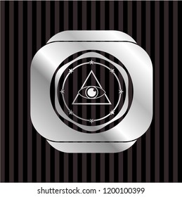 illuminati pyramid icon inside silver badge or emblem
