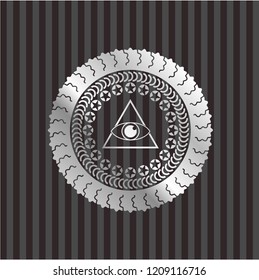 illuminati pyramid icon inside silver badge or emblem