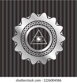 illuminati pyramid icon inside silver badge