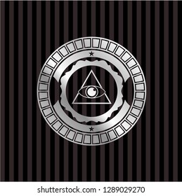 illuminati pyramid icon inside silver badge