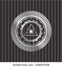 illuminati pyramid icon inside silver badge or emblem