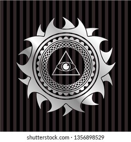 illuminati pyramid icon inside silver emblem or badge