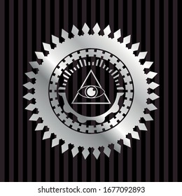 icono de la pirámide de Illuminati dentro de una insignia brillante de plata