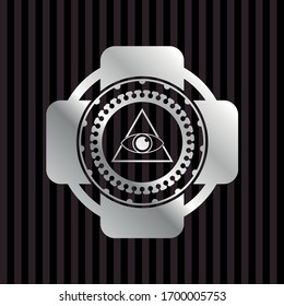illuminati pyramid icon inside silver shiny badge