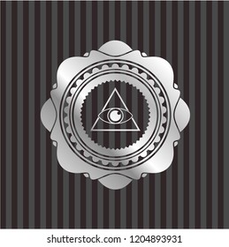 illuminati pyramid icon inside silvery badge or emblem