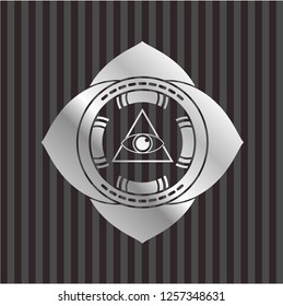 illuminati pyramid icon inside silvery shiny emblem