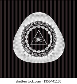 illuminati pyramid icon inside silvery badge