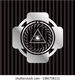 illuminati pyramid icon inside silvery badge
