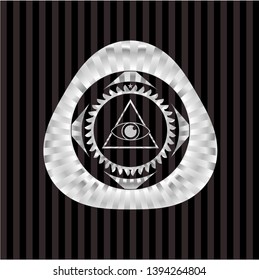 illuminati pyramid icon inside silvery shiny emblem