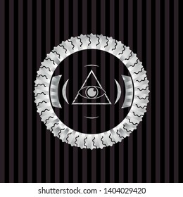 illuminati pyramid icon inside silvery badge or emblem