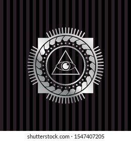 illuminati pyramid icon inside silvery emblem