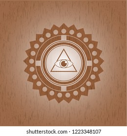 illuminati pyramid icon inside vintage wooden emblem