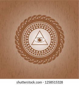 illuminati pyramid icon inside vintage wood emblem