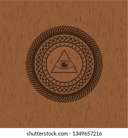 illuminati pyramid icon inside vintage wooden emblem