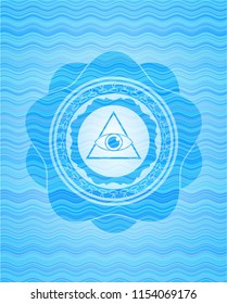 illuminati pyramid icon inside water wave concept emblem background.