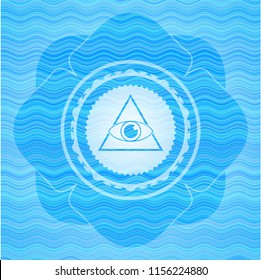 illuminati pyramid icon inside water emblem.