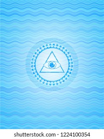 illuminati pyramid icon inside water style emblem.