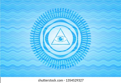 illuminati pyramid icon inside water wave concept style emblem.