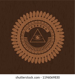 illuminati pyramid icon inside wood emblem. Vintage.