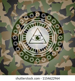 illuminati pyramid icon on camo pattern