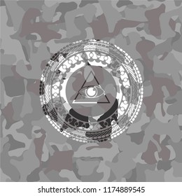 illuminati pyramid icon on grey camo texture