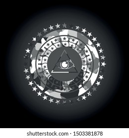 illuminati pyramid icon on grey camo pattern
