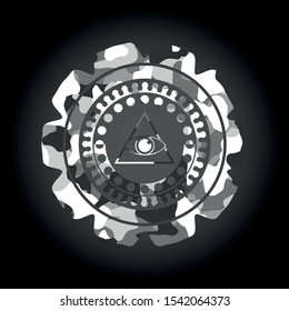 illuminati pyramid icon on grey camouflaged texture