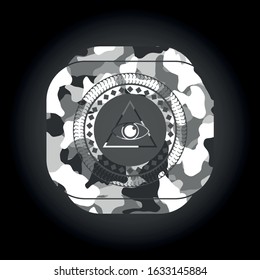 illuminati pyramid icon on grey camouflage pattern