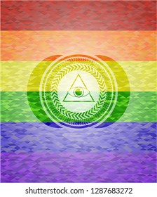 illuminati pyramid icon on mosaic background with the colors of the LGBT flag