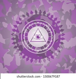 illuminati pyramid icon on pink and purple camouflaged texture