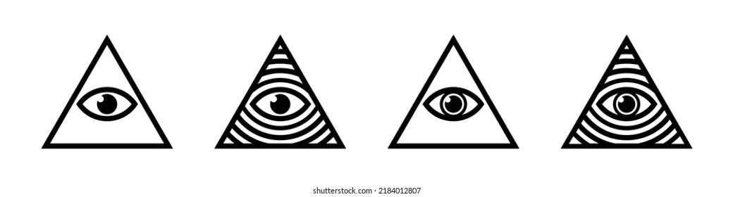 Símbolos de conjunto de Illuminati. Icono masónico. Icono de visión, Ilustración vectorial