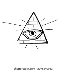 Illuminati symbol simple doodle vector illustration. New World Order all seeing eye.