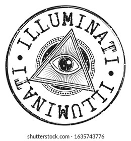 Illuminati Symbol Stamp. Old Vintage Style. Conspiracy Eye Postal Vector.