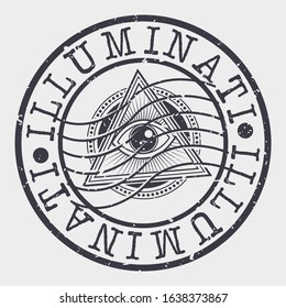 Illuminati Symbol Stamp. Old Vintage Style. Conspiracy Eye Postal Vector.