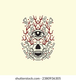 Illuminati vector design with burning skull for t-shirt