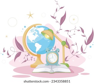 Illuminating Education: Book, Globe, Clock, and Desk Lamp in the Realm of Learning