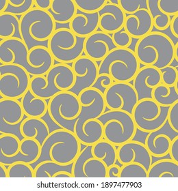 Illuminating yellow and ultimate gray abstract geometric curl seamless pattern. Abstract floral pattern. Vector illustration. Simple wave design for fabric, wallpaper, scrapbooking, textile