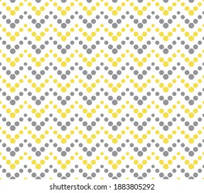 Patrón de zigzag sin costuras de color amarillo y gris extremo, ilustración vectorial. Patrón de chevron sin soldadura con líneas grises y amarillas de puntos sobre blanco. Fondo geométrico Zig zag