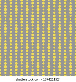 Illuminating yellow and ultimate gray seamless vertical striped pattern, vector illustration. Seamless pattern with yellow lines of dots on gray. Dotted stripes geometric background