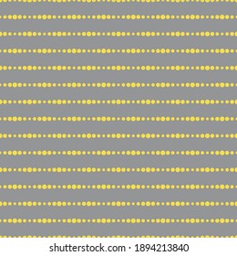 Illuminating yellow and ultimate gray seamless horizontal striped pattern, vector illustration. Seamless pattern with yellow lines of dots on gray. Dotted stripes geometric background
