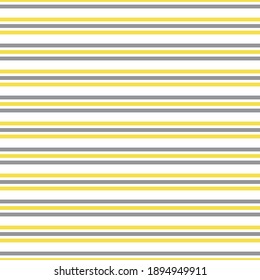 Gelbe und ultimativ graue, nahtlose horizontale Streifen, Vektorgrafik. Nahtloses Muster mit gelben und grauen Linien auf weiß. Streifen, geometrischer Hintergrund