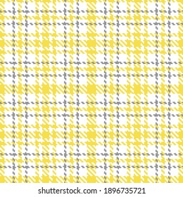 Iluminación de un patrón plateado sin costuras, de color amarillo y gris extremo, ilustración vectorial. Patrón tartán sin foco con líneas amarillas y grises sobre blanco. Fondo geométrico controlado