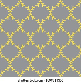 Illuminating yellow and ultimate gray seamless pattern. Abstract floral geometric pattern in arabic style. Simple vector seamless design for background, paper, textile, wallpaper. Traditional ornament
