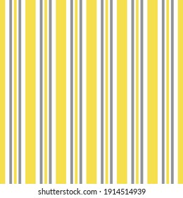 Illuminating Yellow And Ultimate Gray Seamless Vertical Striped Pattern, Vector Illustration. Seamless Pattern With Yellow And Gray Lines On White. Stripes Geometric Background