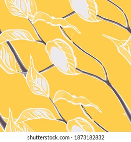 Illuminating Yellow and Ultimate Gray Vector Summer Citrus Print. Modern Hand Drawn Background. Botanical Illustration. Psychedelic Citron Motif. Lemon Seamless Pattern. Simple Marker Lime.