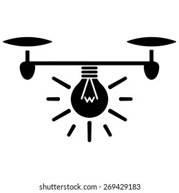 Illumination with airdrone. Black vector icon on a white background.