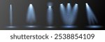Illumination backlight effects 3d realistic vector illustration. Glowing stage lanterns design. Lamps light on transparent back ground