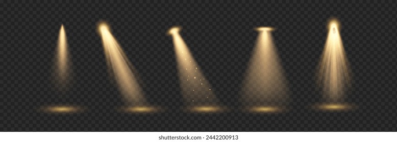 Illumination backlight effects 3d realistic vector illustration set. Glowing stage lanterns design. Lamps light on transparent background